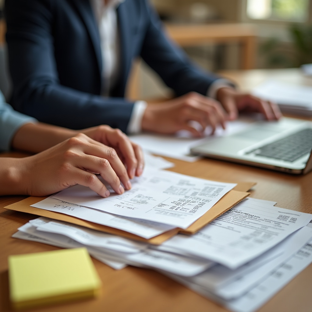 Financial records being carefully organised and prepared for an accountant review